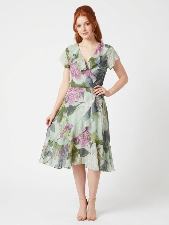 Danny & Nicole Dresses & Skirts - DANNY & NICHOLE Women's Midi Floral Dress Large Polyester Ruffled Summer